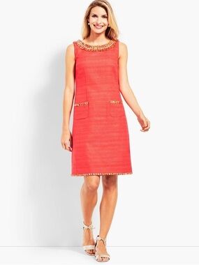 Talbots Textured Fringe Neck Shift Dress Size 6